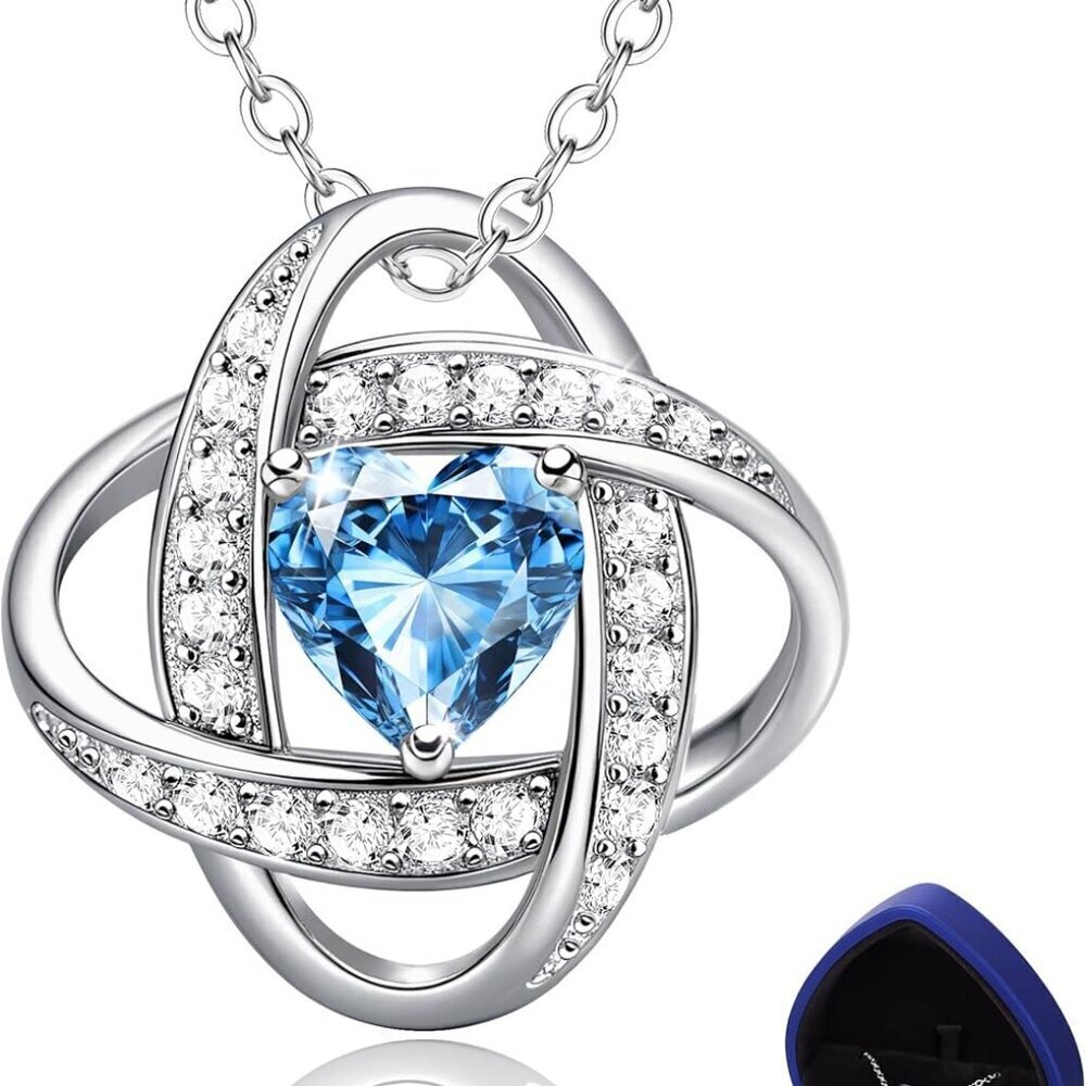Sterling Silver Birthstone Necklace Heart Moissanite Pendant Gift for Women